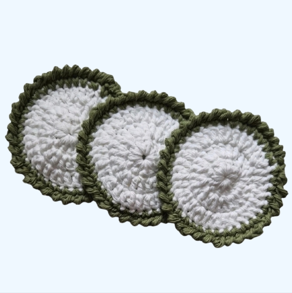 Eco-Friendly Cotton Reusable Face Scrubby Set of 3-White and Sage Green